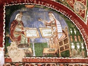 Fresque médiévale représentant Galien et Hippocrate, Anagni-WEB
